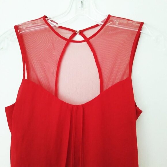 Red HiLo 3Tiered Flowy Pleated Chiffon & Mesh Sleeveless Dress Made In USA SzXS - Picture 3 of 7